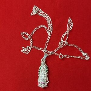 Virgin of Guadalupe Charm Pendant and chain necklaces 925 Sterling Silver!! with